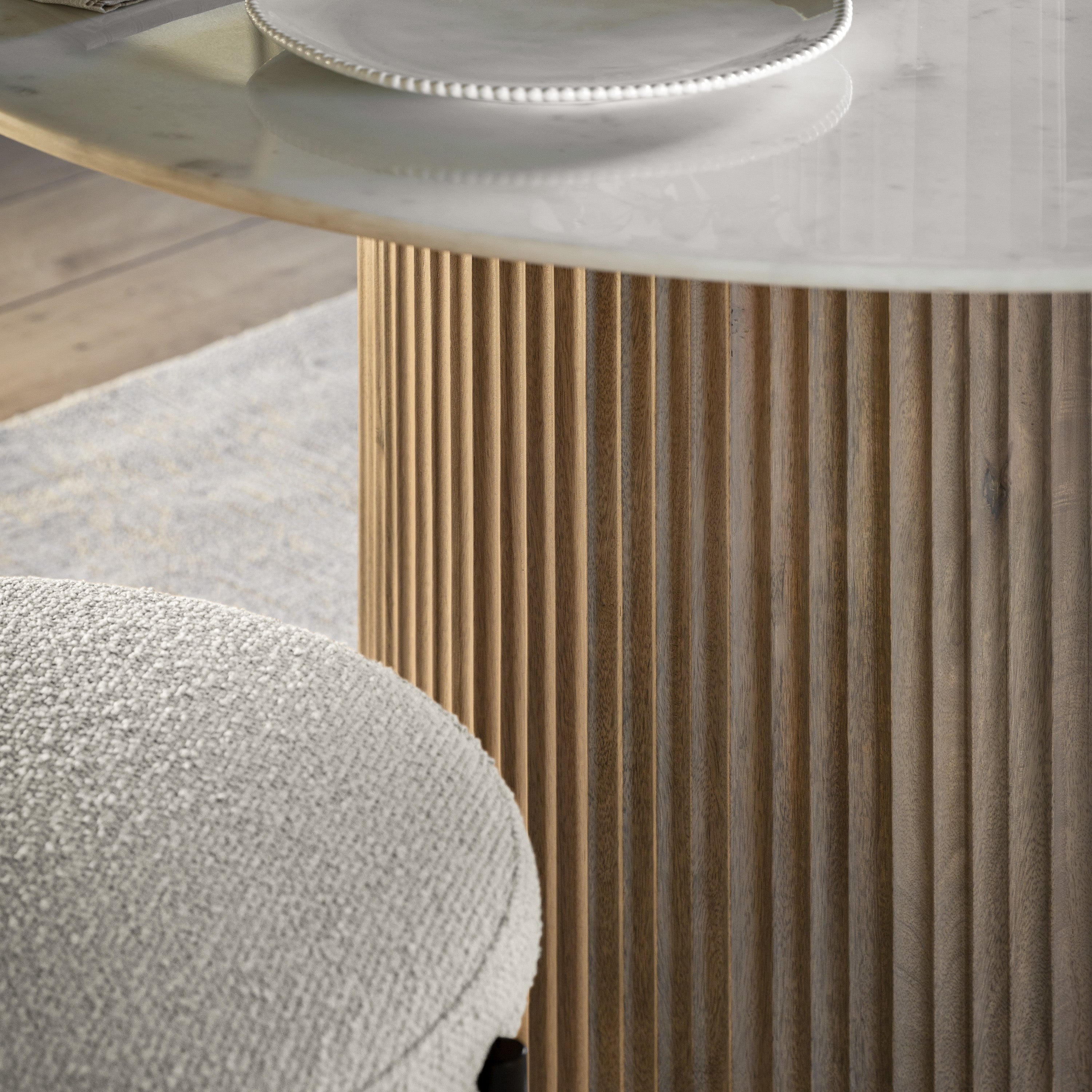 Francesco Grey Mango Wood & White Marble Round Drum Dining Table
